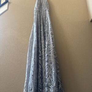 Speechless Silver Embroidered Halter Neck Formal Prom Gown with Rhinestone Waist